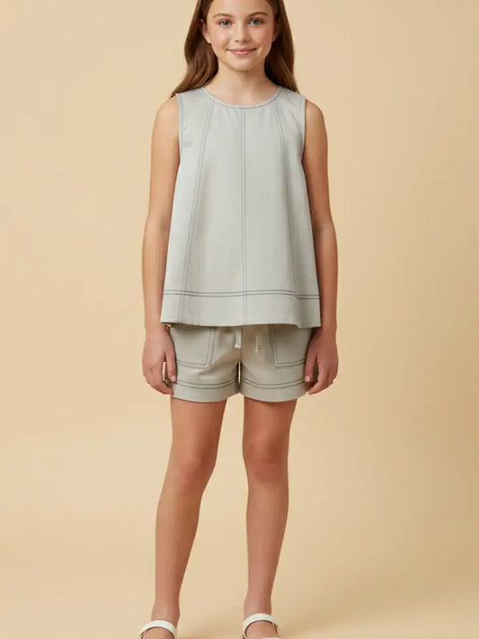 Girls Contrast Stitched Patch Pocket Knit Shorts