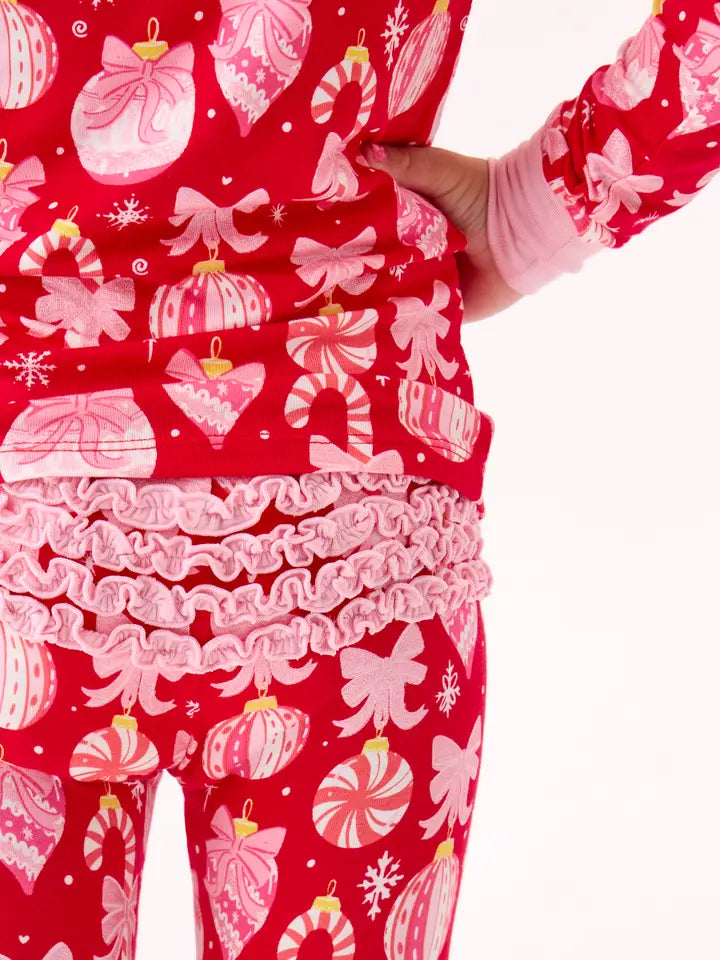 Red Holly/Ornament Bows Pajama Set