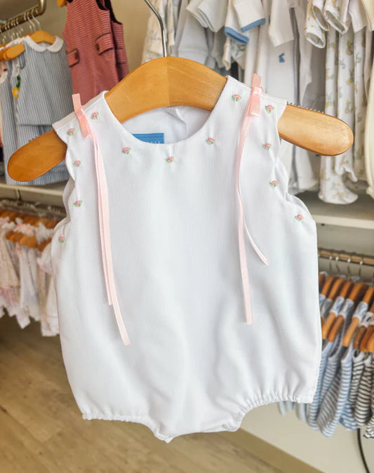 White sleeveless bubble with scalloped border