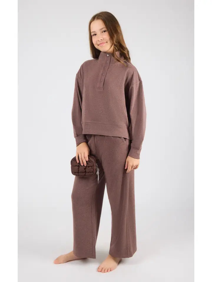 Mocha Mock Neck Pullover, Wide Pants