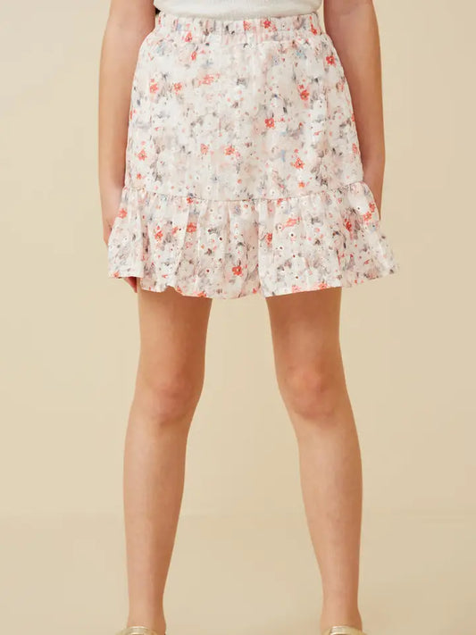 Eyelet Embroidered Floral Elastic Waist Skirt