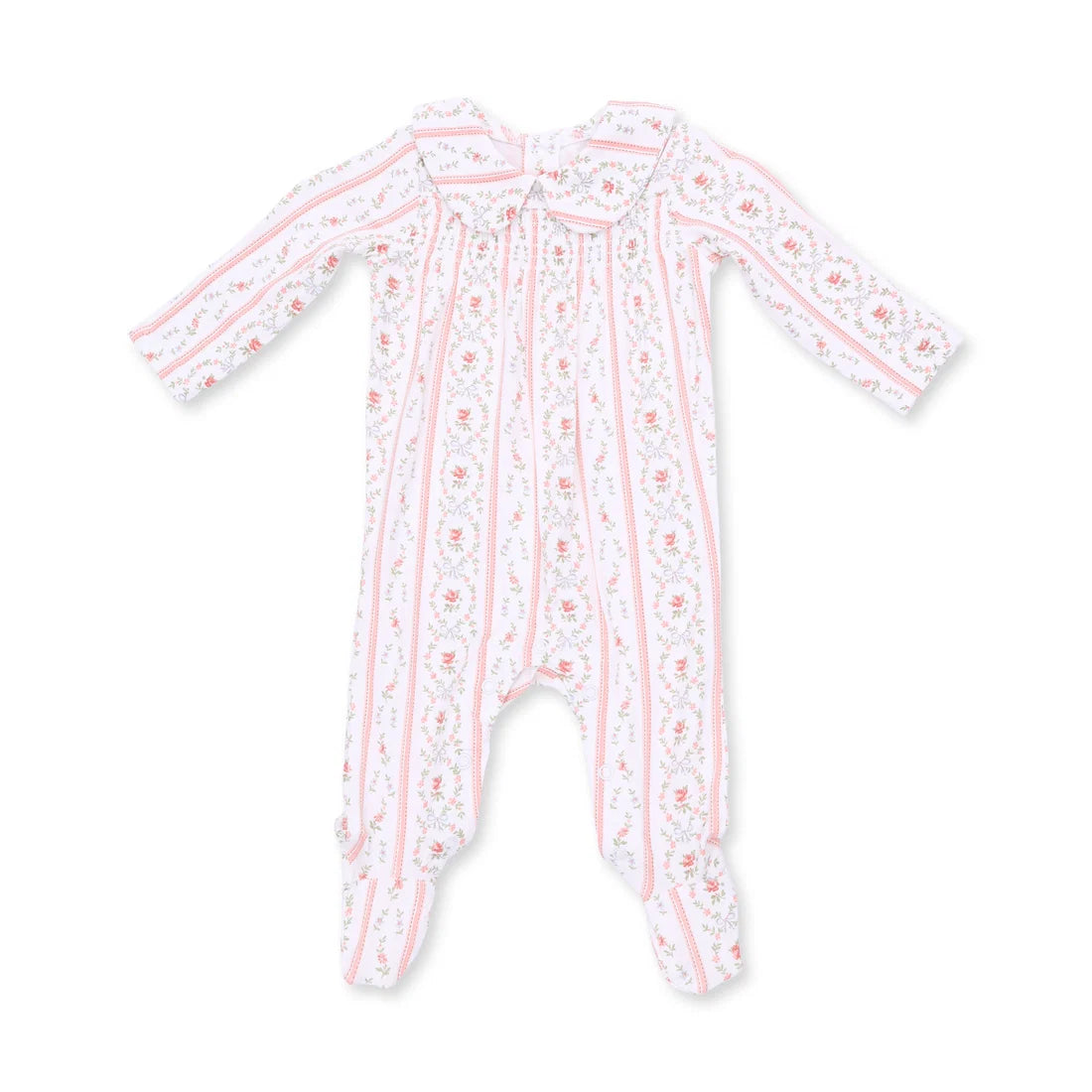Marnie Rosebud Stripe - Smocked Peter Pan Snap Footie