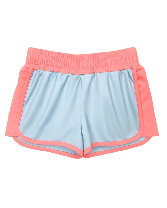salmon pink/blue shorts