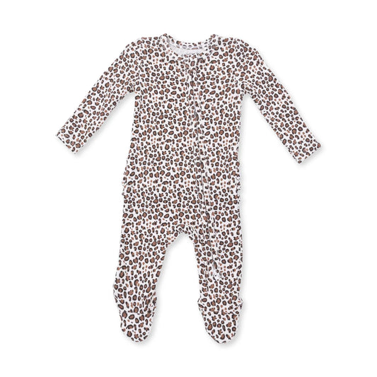 Leopard Rib - 2 Way Ruffle Back Zipper Footie