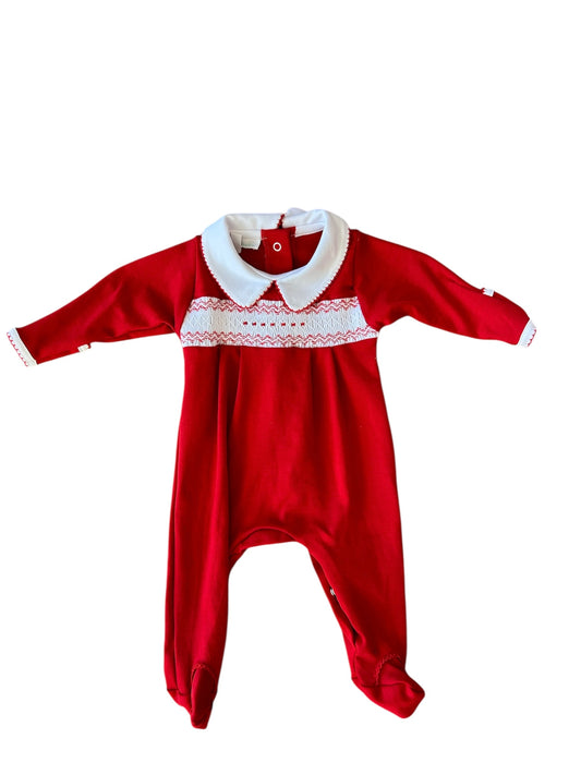 Red Classic smocked Footie Boy