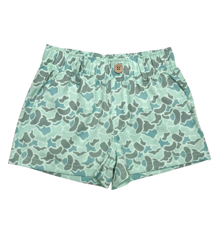 Gray/green camo performance shorts