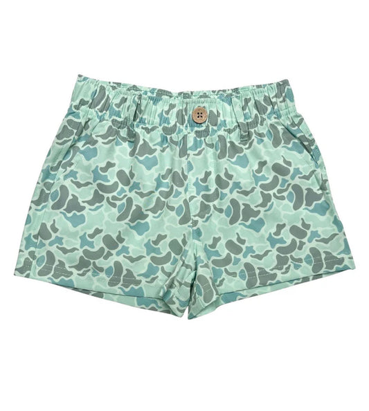 Gray/green camo performance shorts