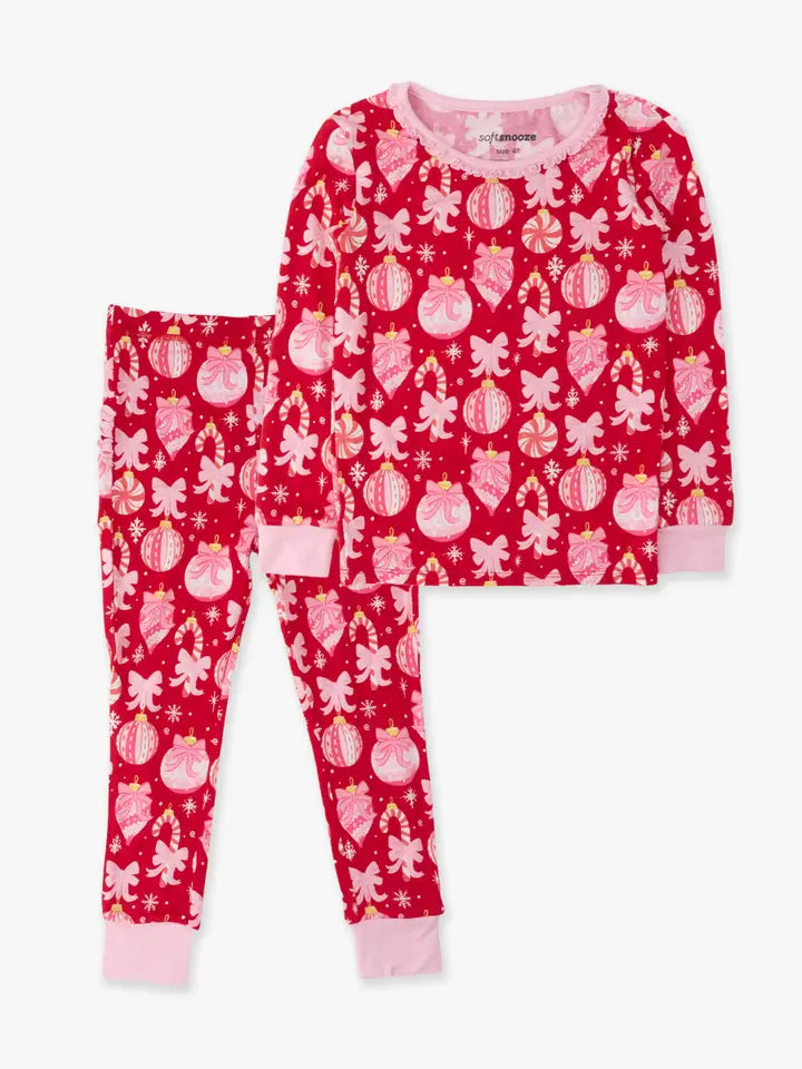 Red Holly/Ornament Bows Pajama Set