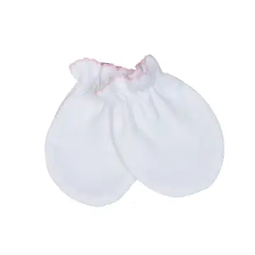 White mittens with pink trim