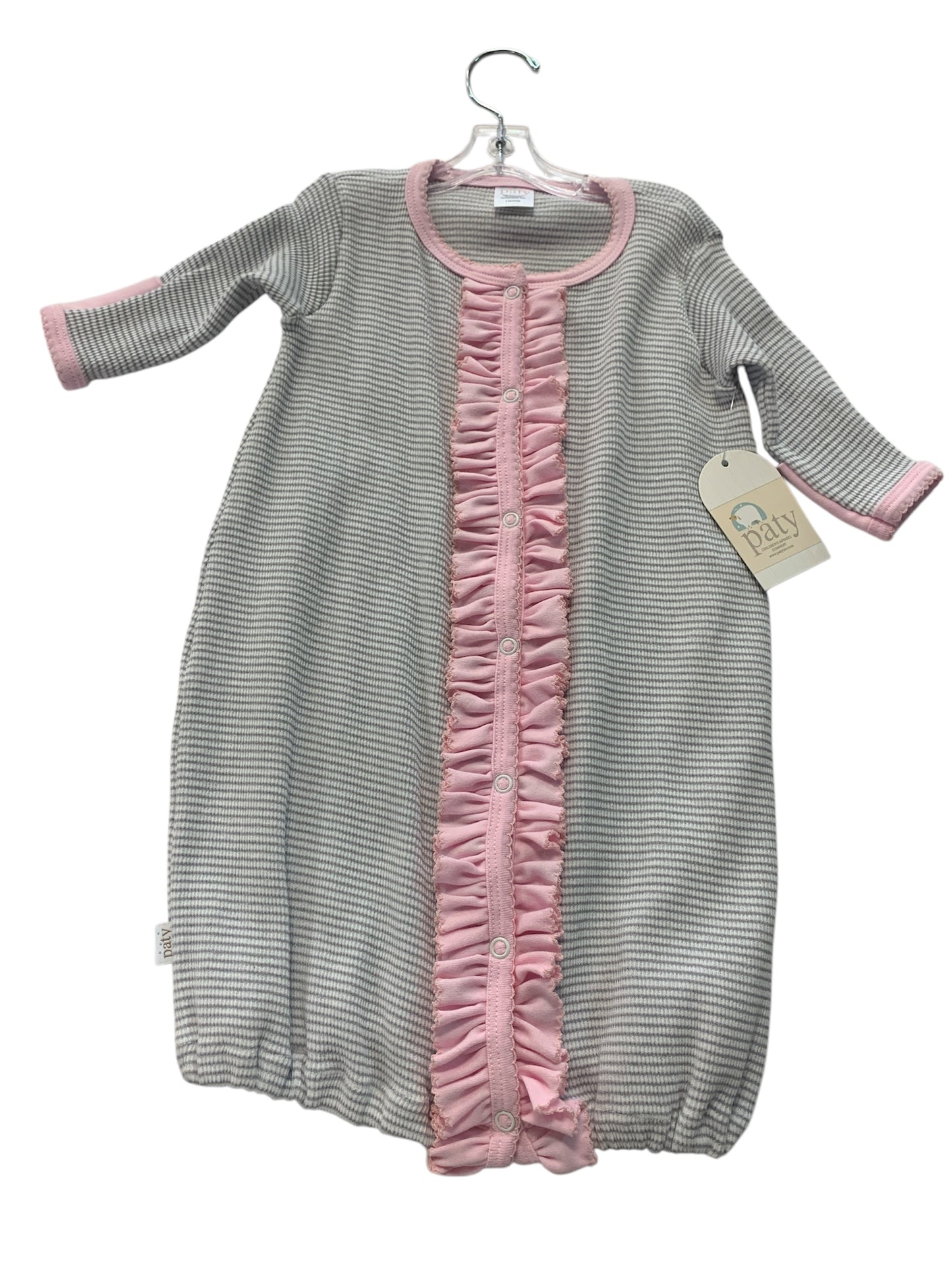 Grey stripe with pink trim gown
