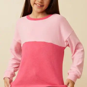 Pink color block top