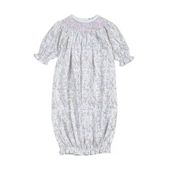 Floral hand smocked bishop gown