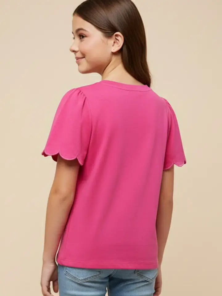 Girls Scallop Sleeve Knit T Shirt