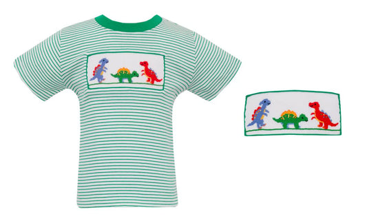 DINOSAURS- Green knit stripe tee