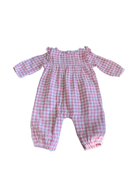 Rose Pink Plaid - Ruffle Sleeve Romper