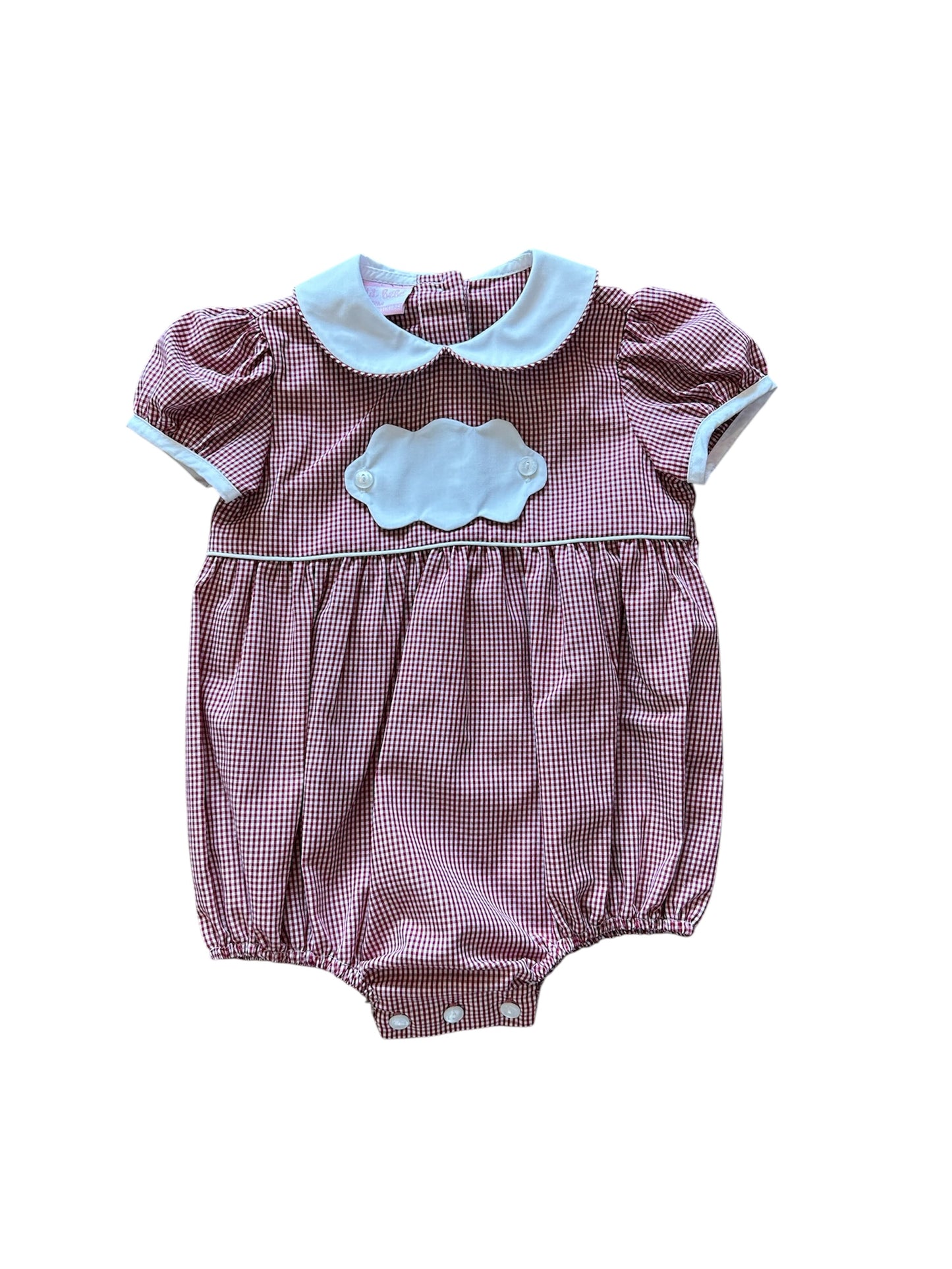 Girl Burgandy gingham short bubble
