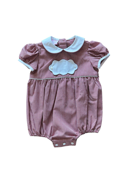 Girl Burgandy gingham short bubble