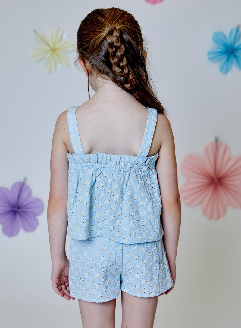 Blue Embroidery Shorts