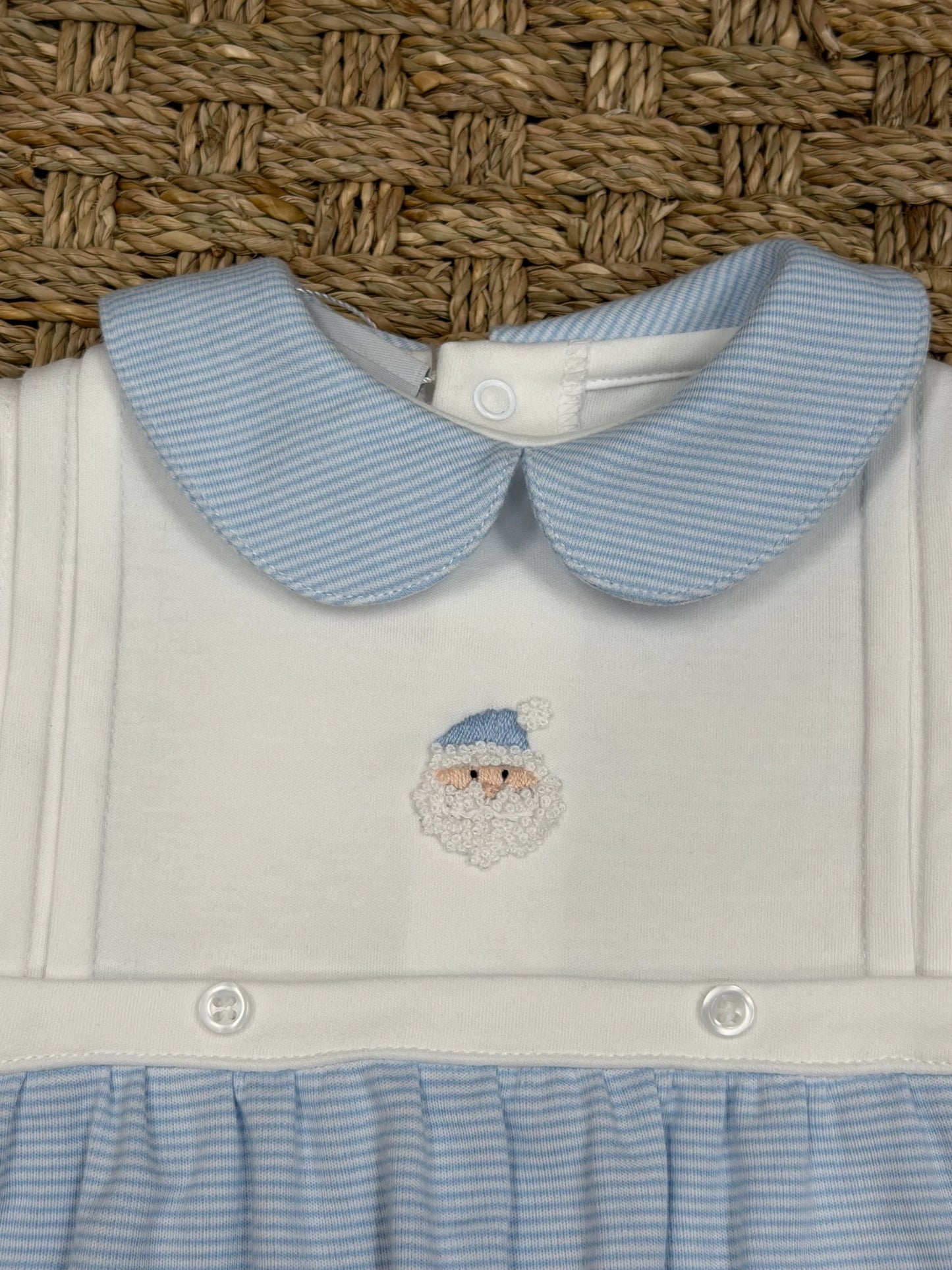 Mini Santa Romper- Blue Stripe