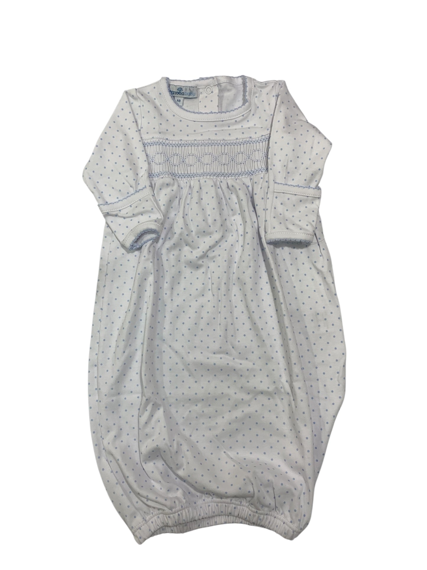 Mini dot blue smocked gathered gown