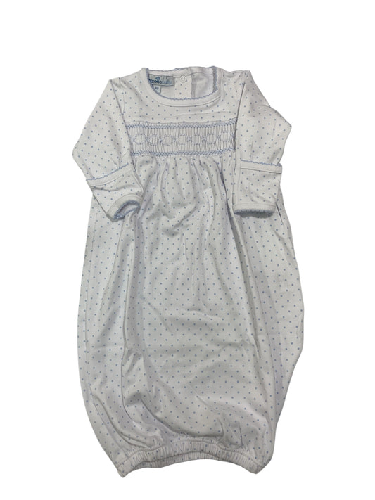 Mini dot blue smocked gathered gown