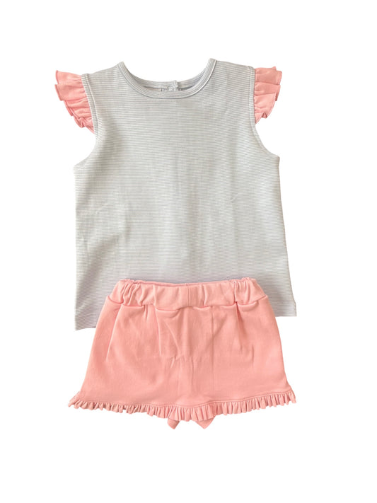 blue and pink striped wing skort set