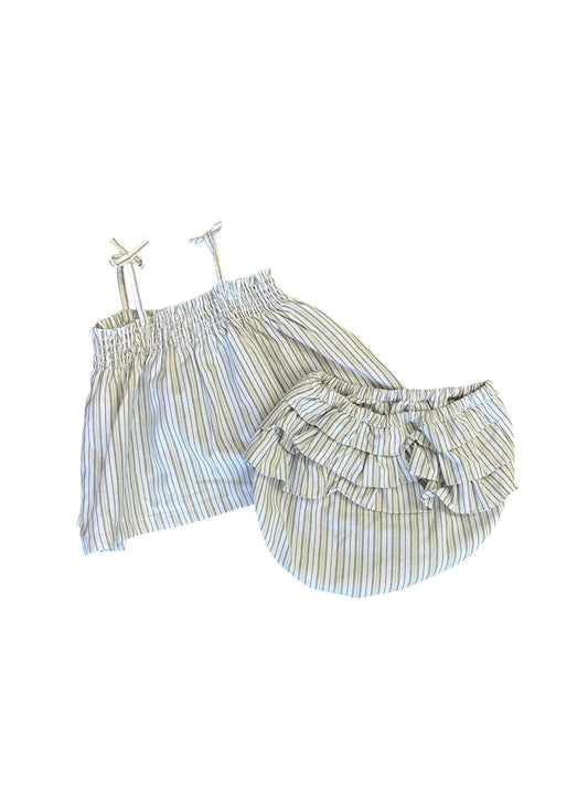 Bianca smocked set tan stripe