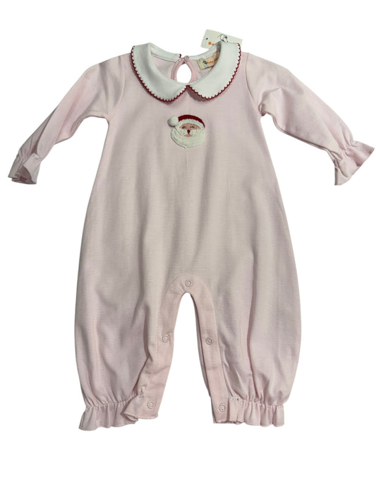 Long Sleeve Girl romper Santa head pink
