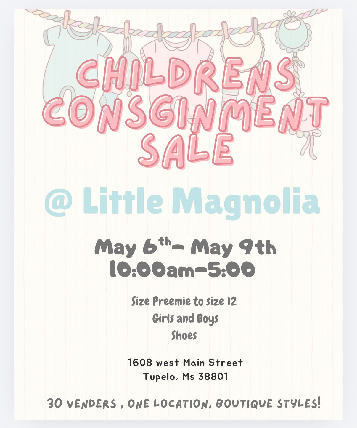 Children’s consignment presale ticket on May 5th from 6-8