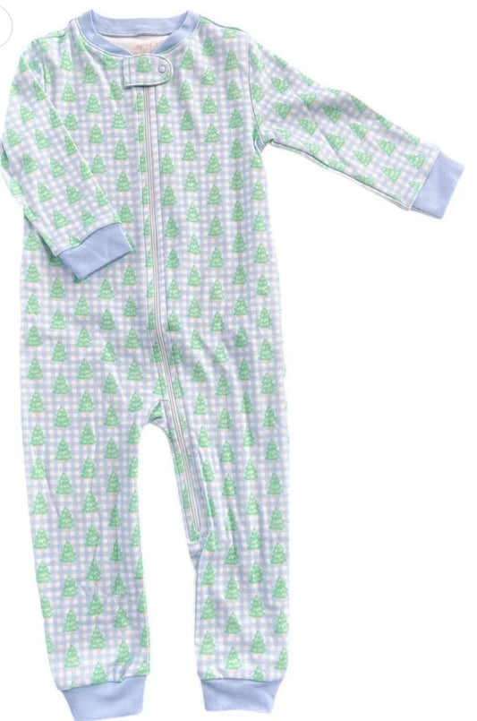 blue jammies Christmas tree zip up