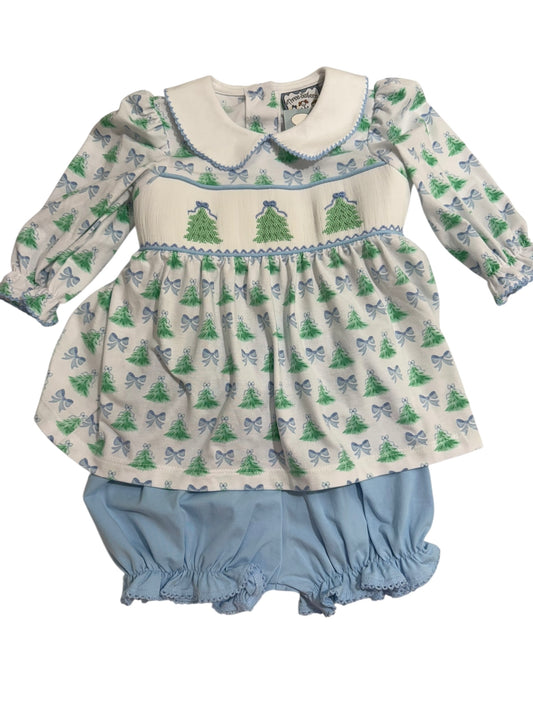 Christmas Tree Smocked Bloomer set