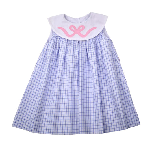 Blue check dress bow