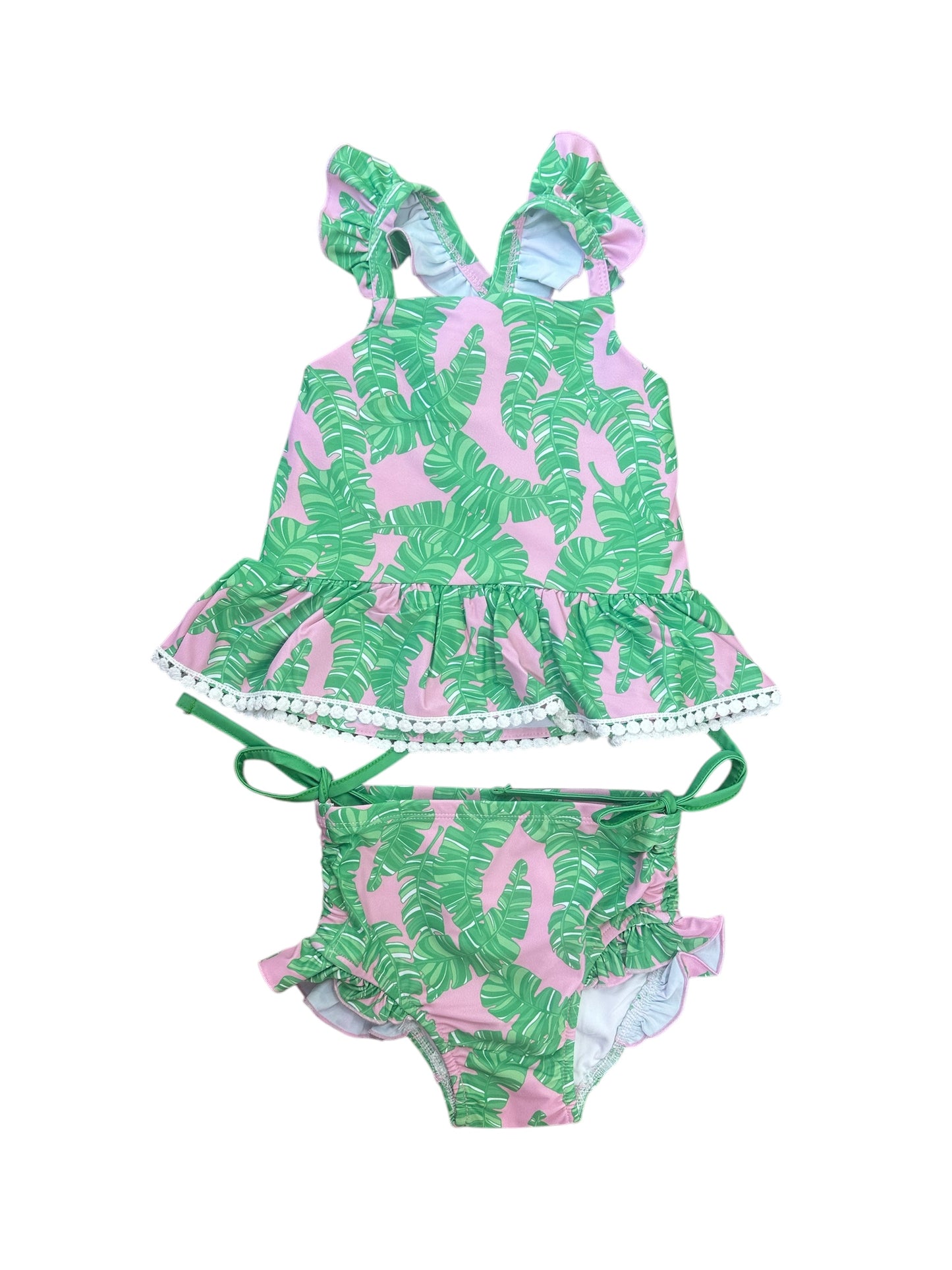 pink/green leaf 2 pieces swimsuit