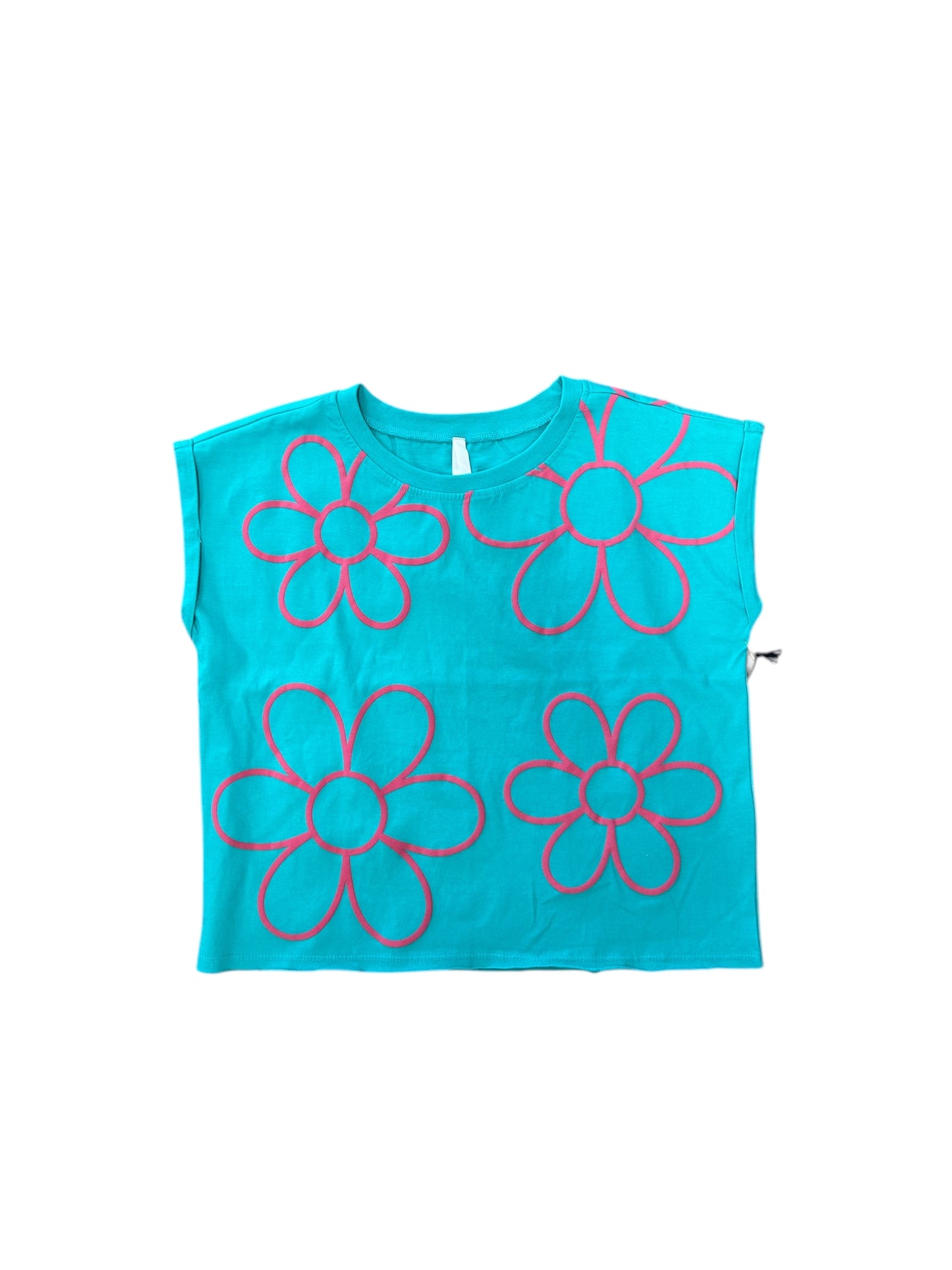 Teal puff flower tee