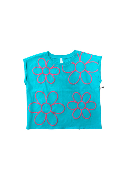 Teal puff flower tee