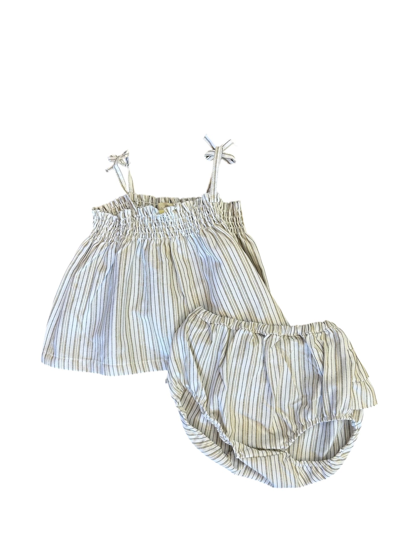 Bianca smocked set tan stripe