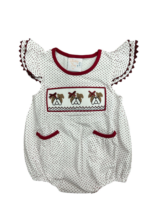 Maroon Bulldog Smocked Flutter bubble
