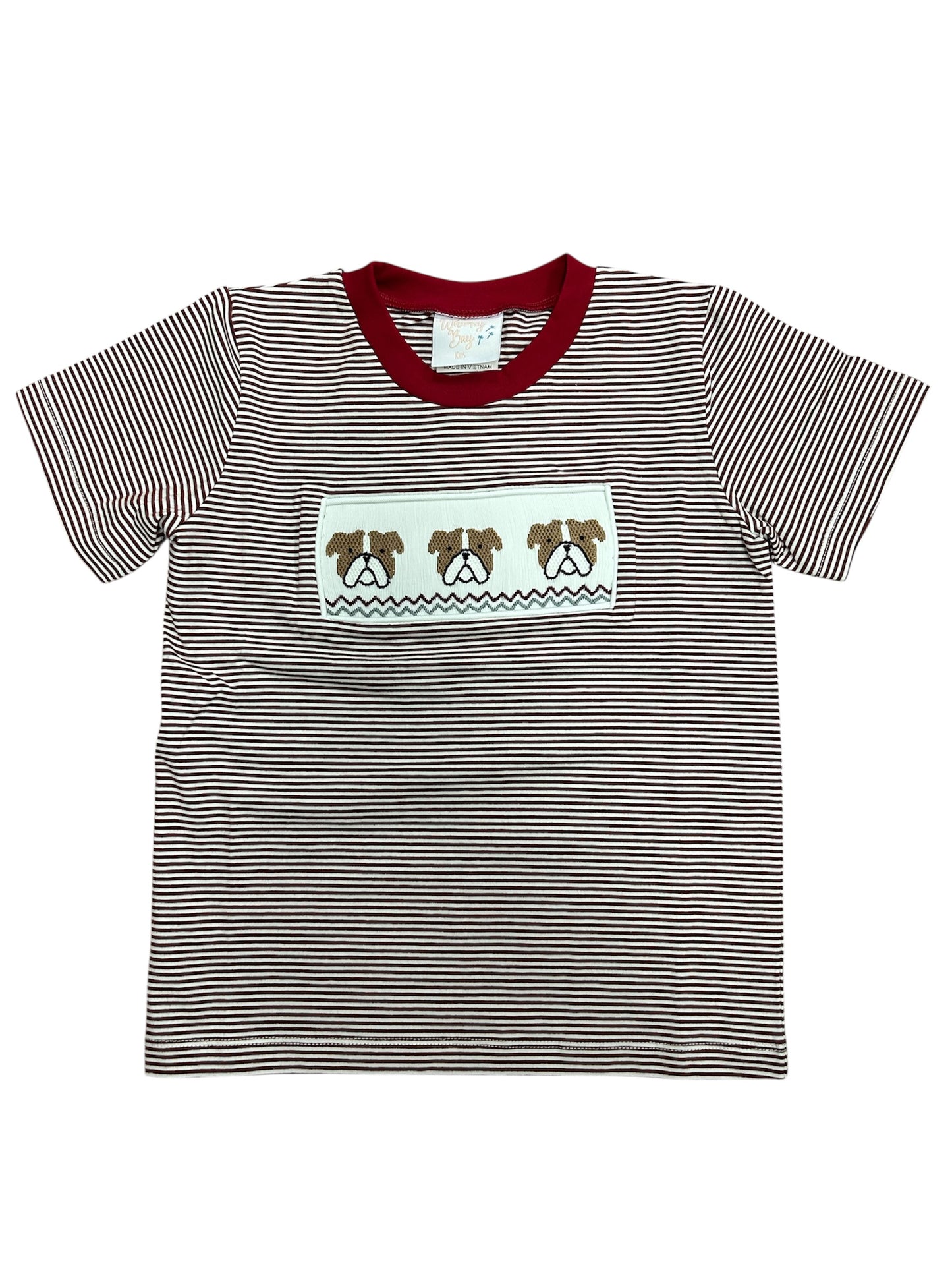 Smocked maroon bulldog boy shirt