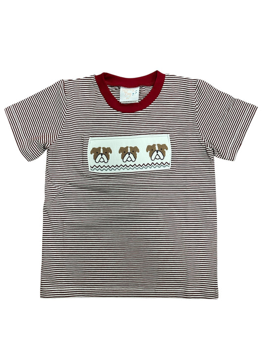 Smocked maroon bulldog boy shirt