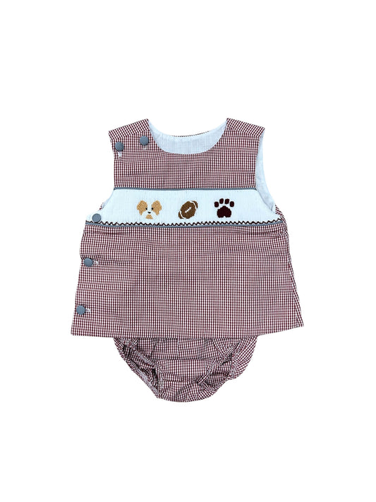 Maroon gingham sprit trio boys diaper set