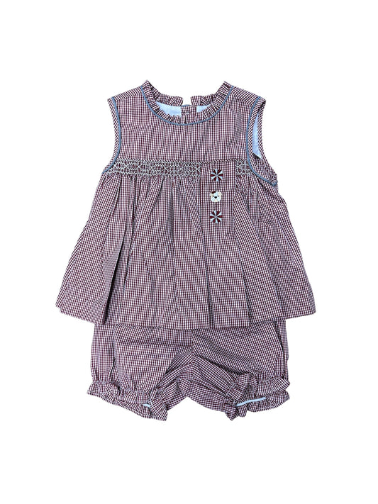 Maroon Gingham Trio smocked bloomer set