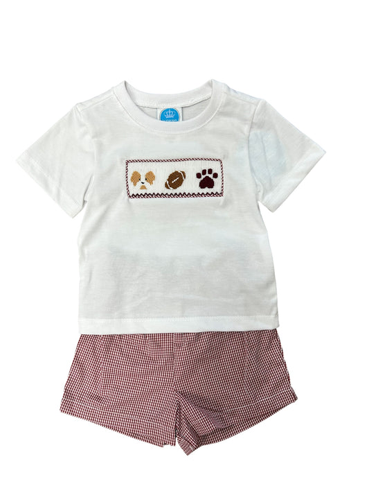 Maroon Gingham smocked short set