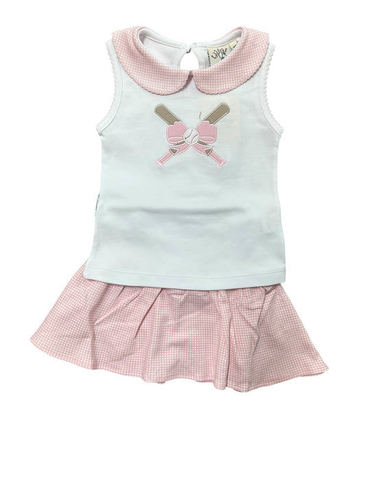 pink gingham baseball bats top