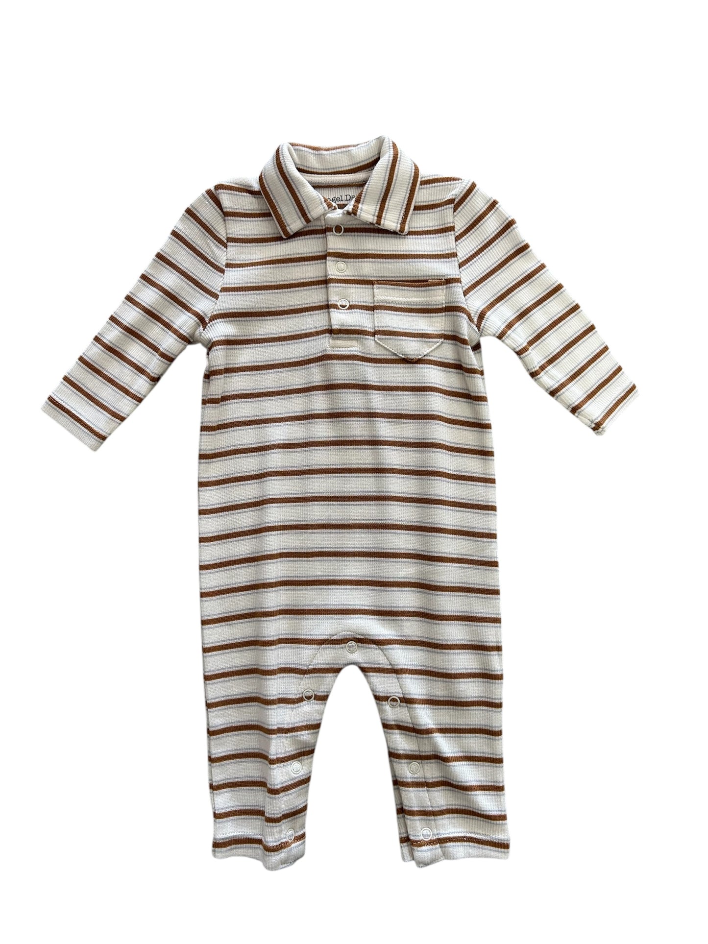 Vintage Stripe Brown Polo Romper