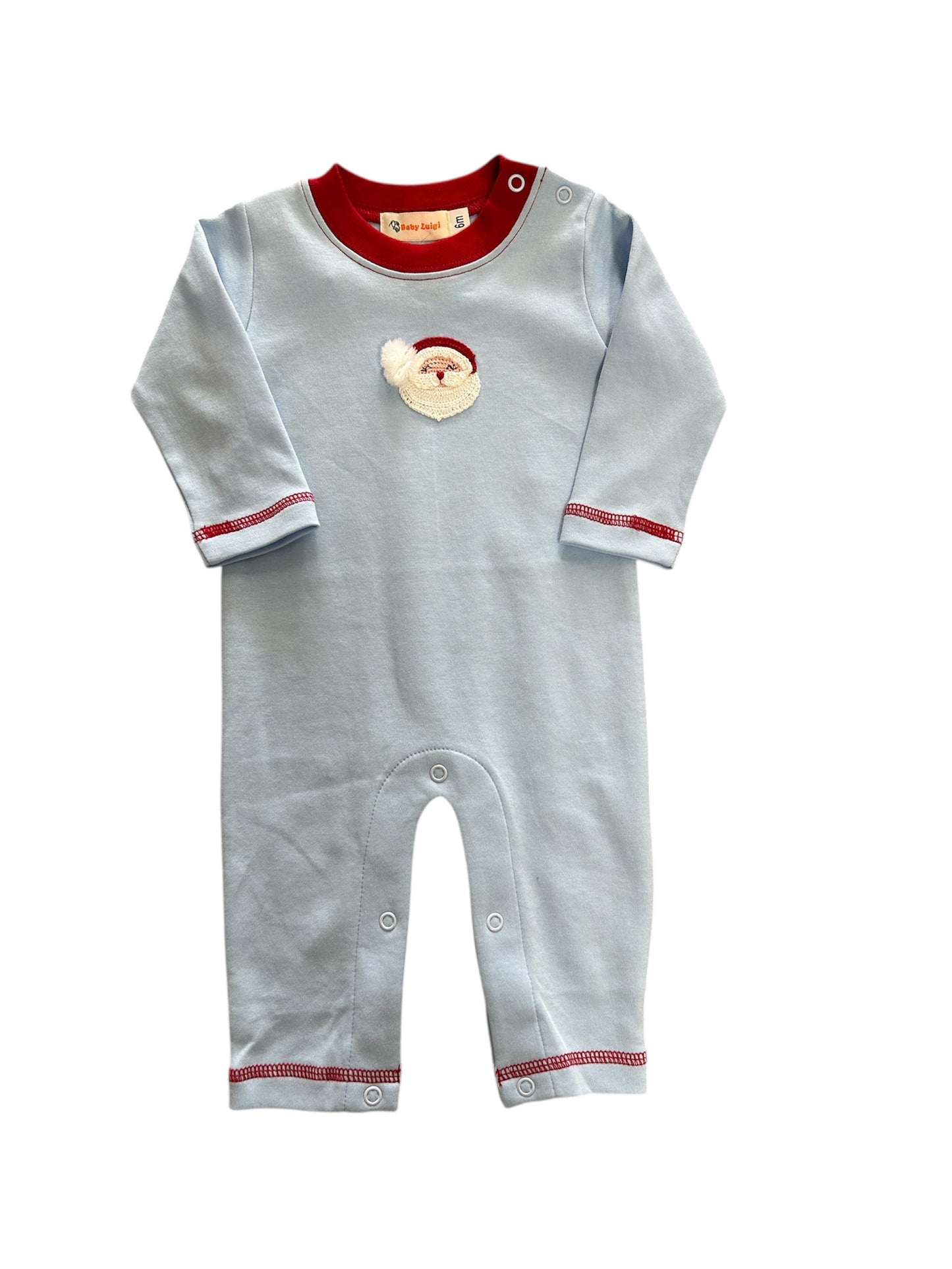 Blue romper with santa head