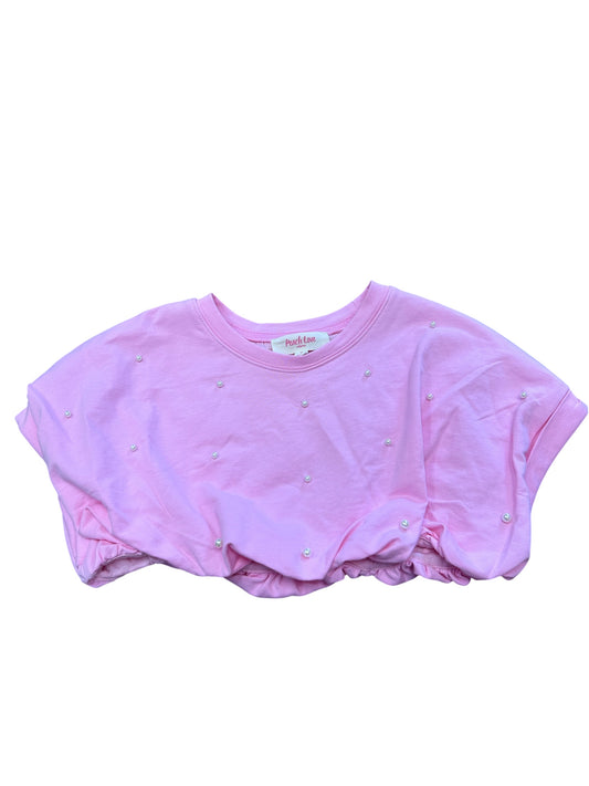 Pink terry pearl bubble hem top