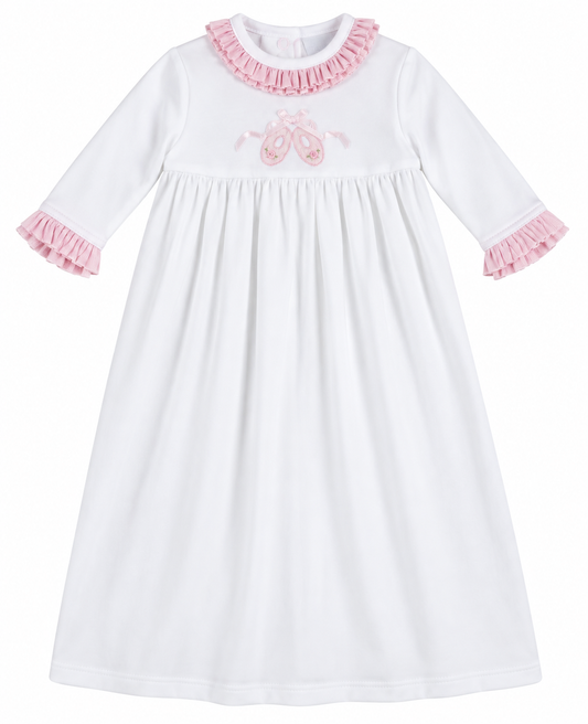 baby carriage gown with ruffles