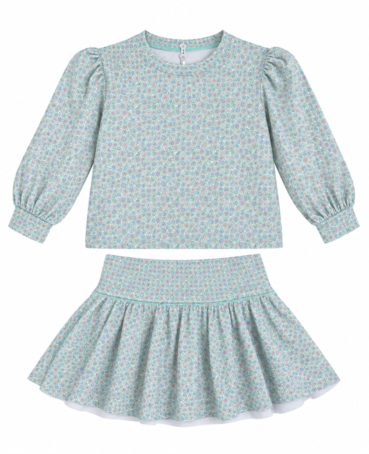 Blue/Pink Floral Puff Sleeve Top