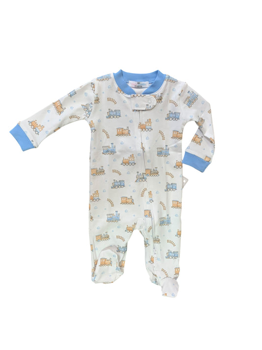 Choo choo Pima zipper footie