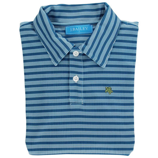 Cornflower LS striped performance polo